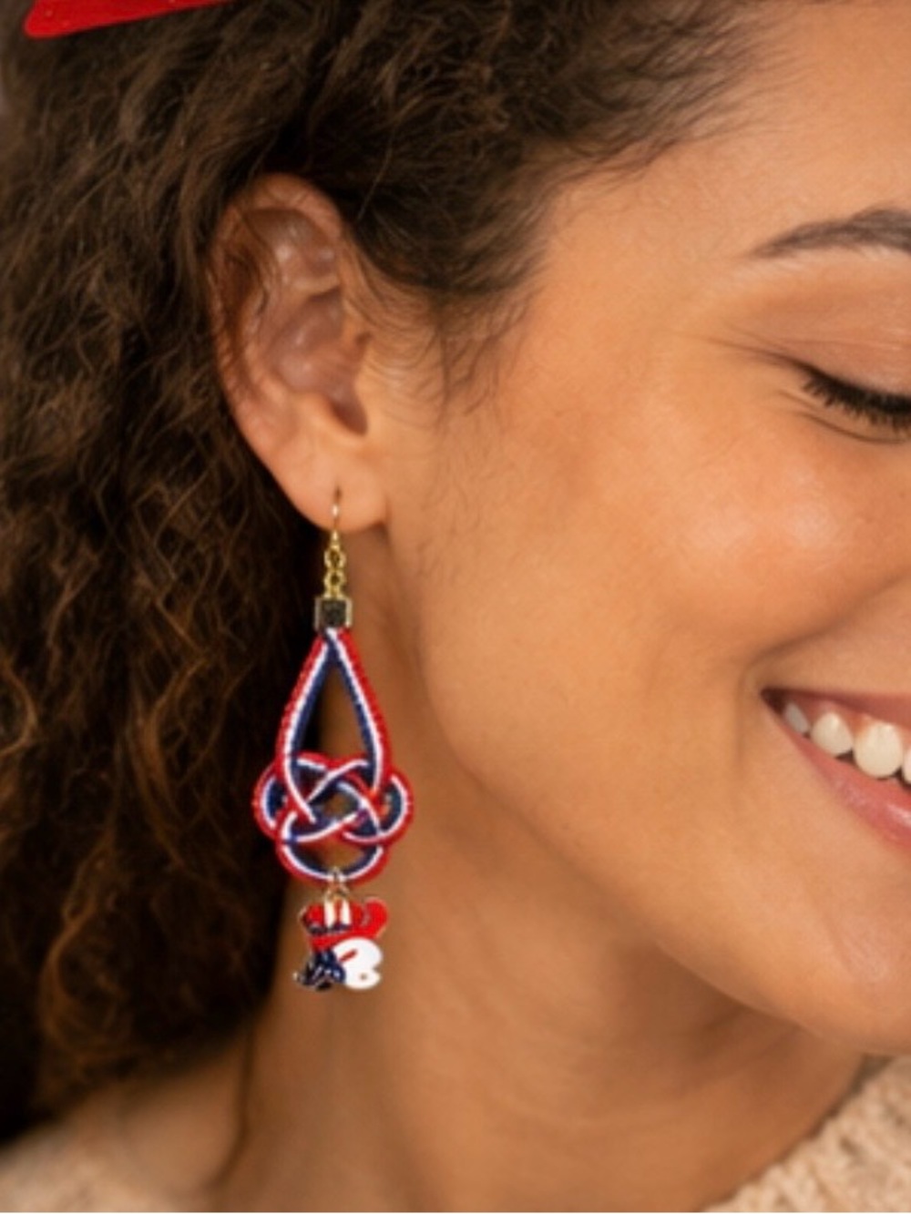 Handmade USA Patriotic Red White Blue Knot Dangle Earrings